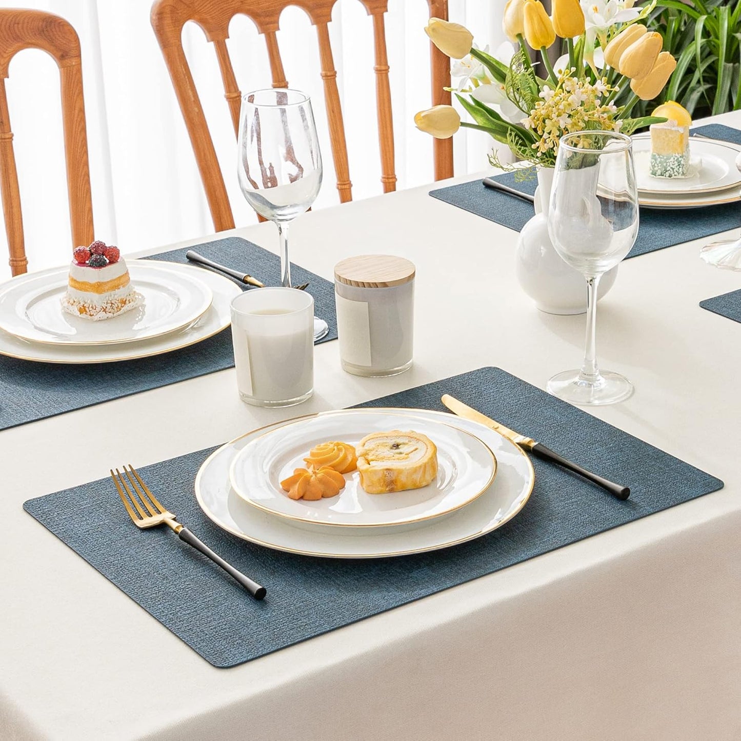 Romanstile Vinyl Placemats Set of 6-12 X 18 Inch - Heat Resistant Place Mats 100% Waterproof