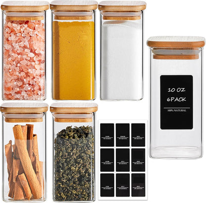 ComSaf 6Pcs 10 oz Large Spice Jars with Label Trial Set, Glass Spice Jars with Bamboo Lids