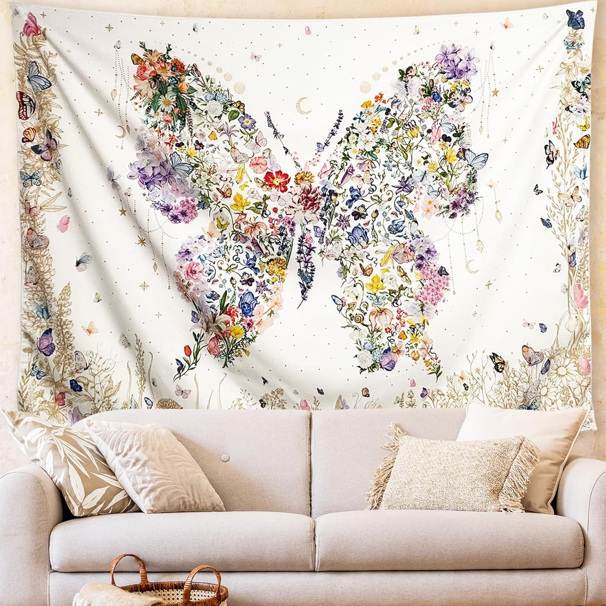 Damanse Butterfly Tapestry Wall Hanging Cute,Boho Wall Tapestry for Bedroom Aesthetic,Flower Living