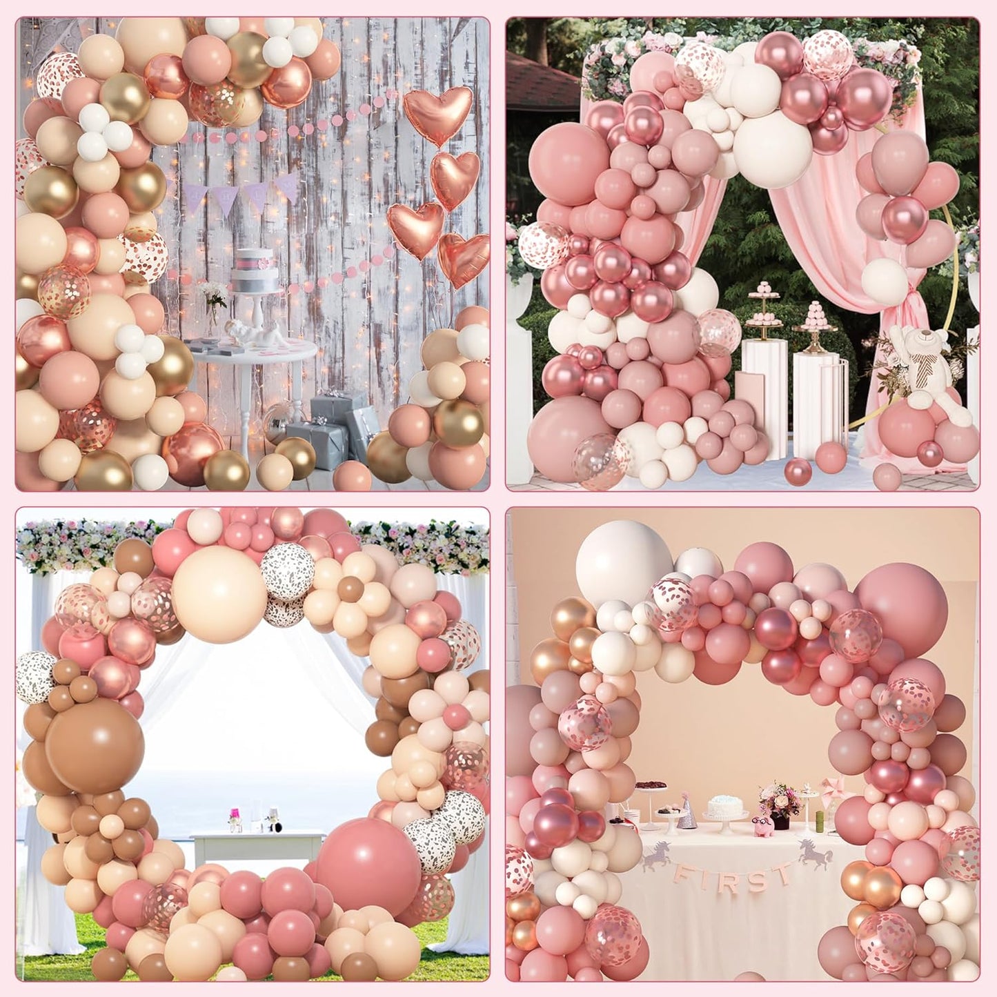 Amandir 153pcs Dusty Pink Balloon Garland Arch Kit, Different Sizes 18 12 10 5 inch Pink White Sand