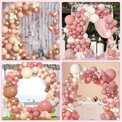 Amandir 153pcs Dusty Pink Balloon Garland Arch Kit, Different Sizes 18 12 10 5 inch Pink White Sand