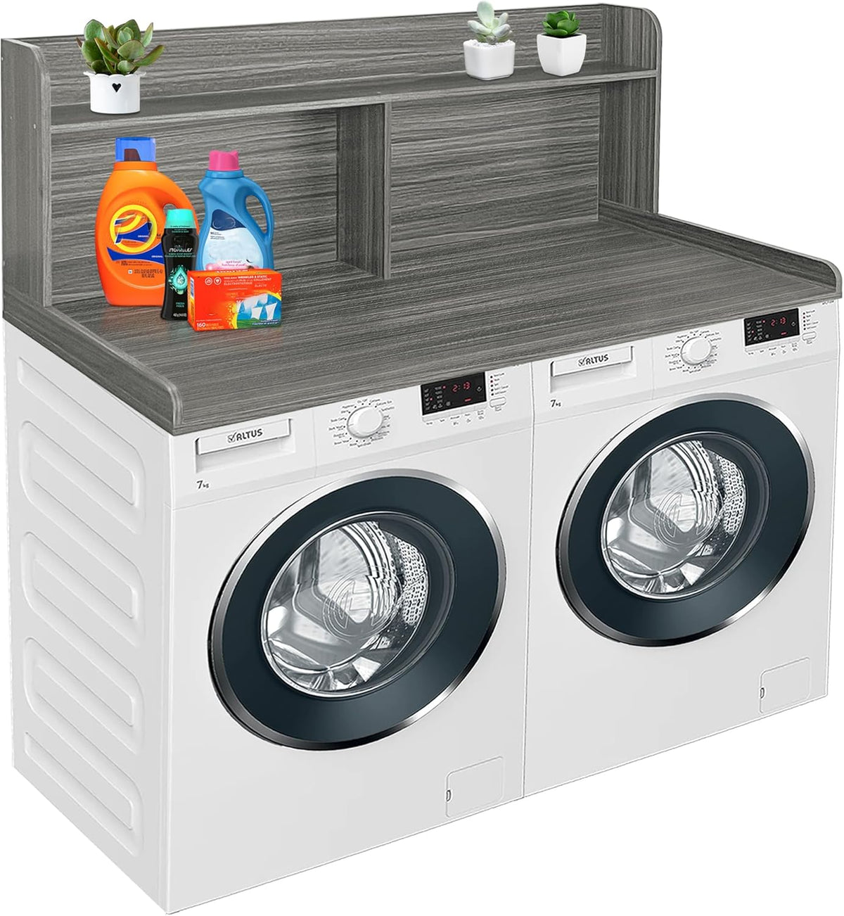 Royxen 2-Tier Washer Dryer Countertop,19.5"H Wood Washer and Dryer Topper with Shelf,Laundry
