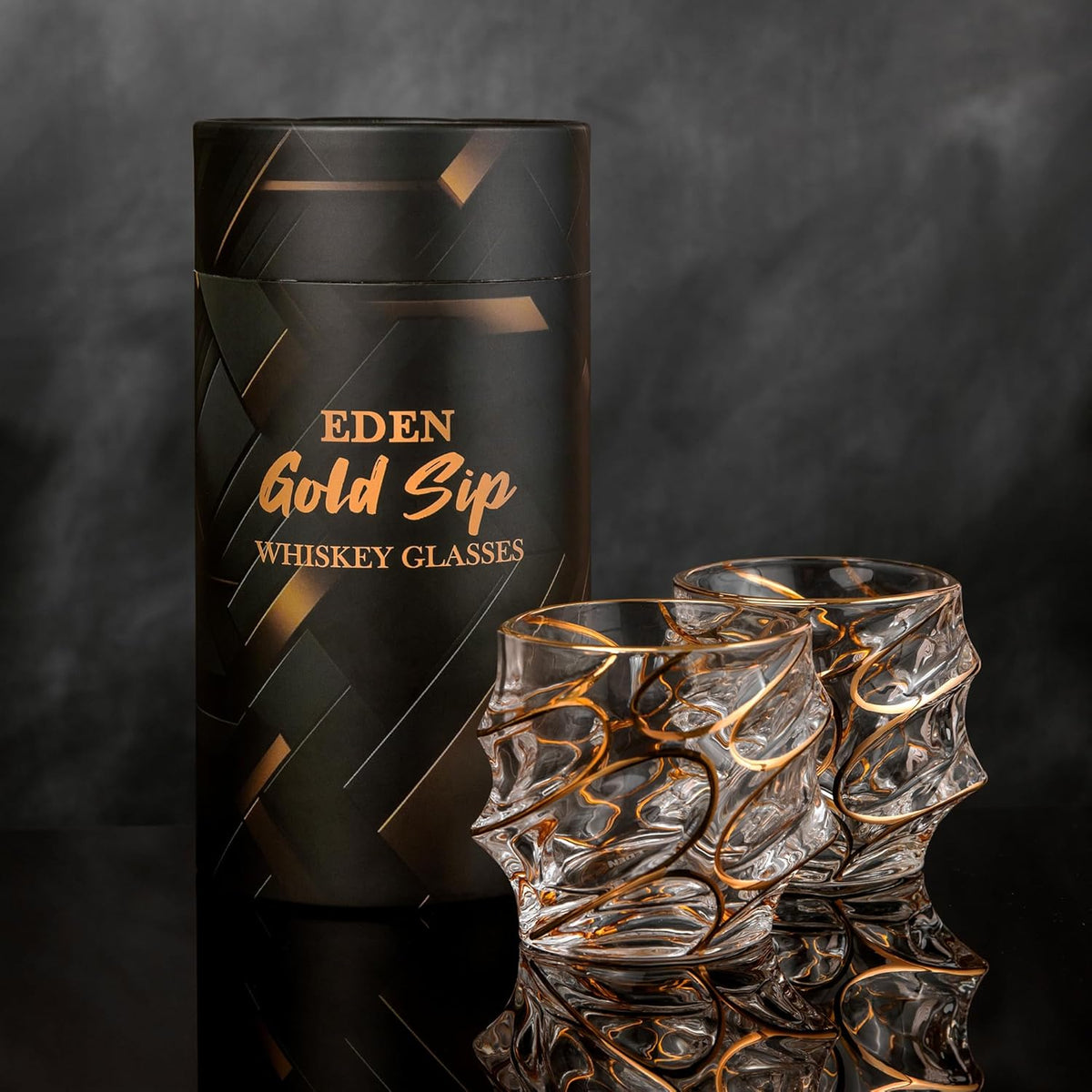 EdensDECOR Whiskey Glasses Gift Set (24k Gold Plated) Luxury Gift For Men, Bourbon, Scotch, Dad