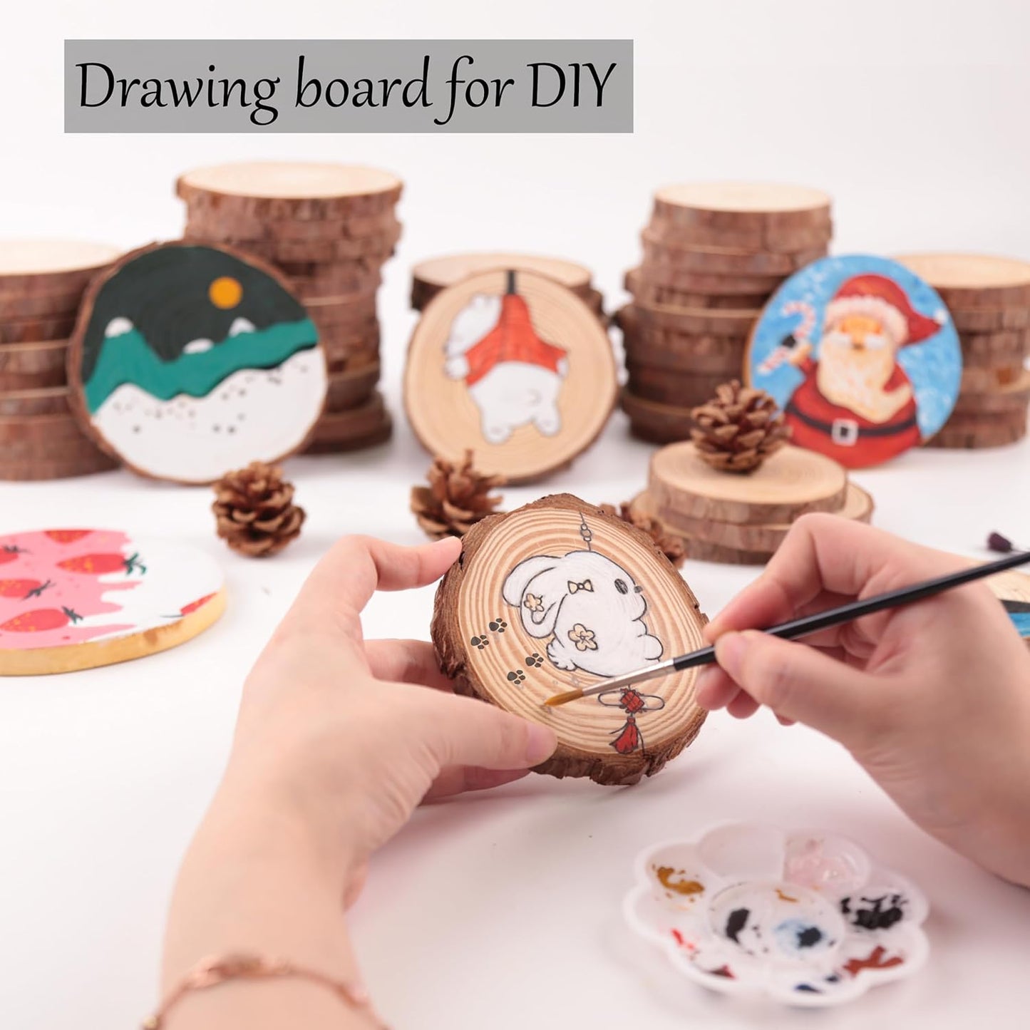 Unfinished Natural Wood Slices - 3.2-4 Inch Wood Circles (50 pcs) for Crafts, DIY Christmas