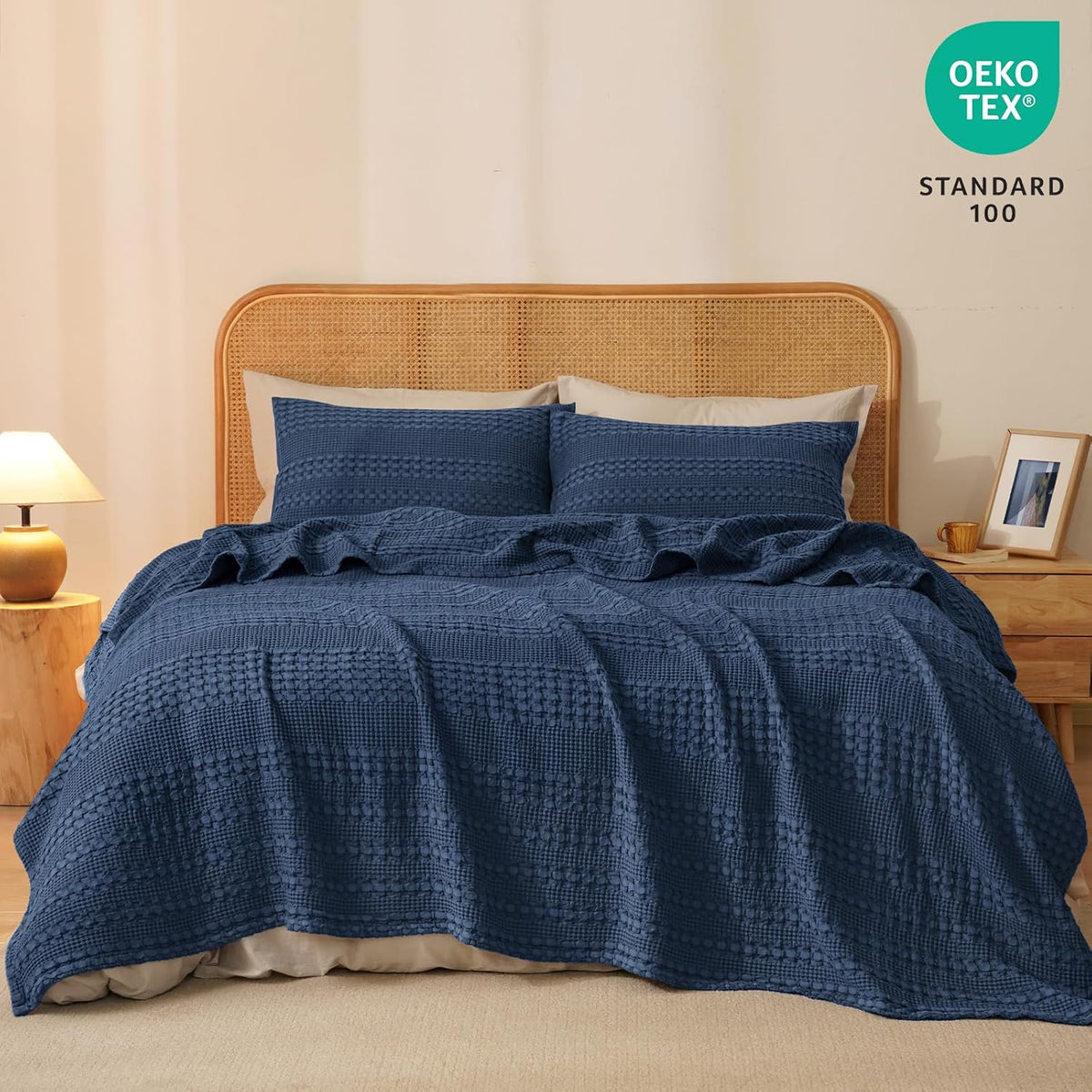 PHF 100% Cotton Waffle Weave Blanket Queen Size, Soft Lightweight Breathable Cozy Summer Blankets