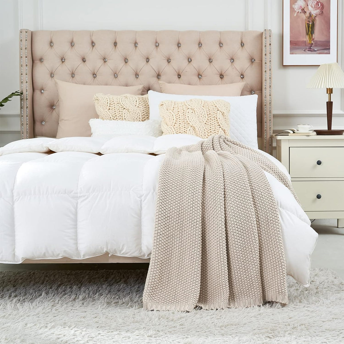 Longhui bedding Chunky Cable Knit Throw Blanket Lightweight Beige 100% Organic Cotton Blanket for