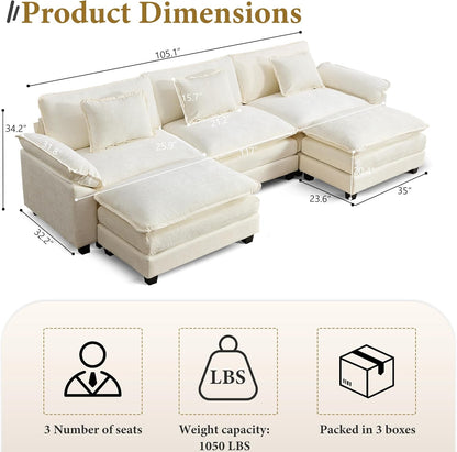 URRED Modular Sectional Sofa Comfy Cloud Couch, Modern Chenille Sofa Sleeper Deep Seat Couches with