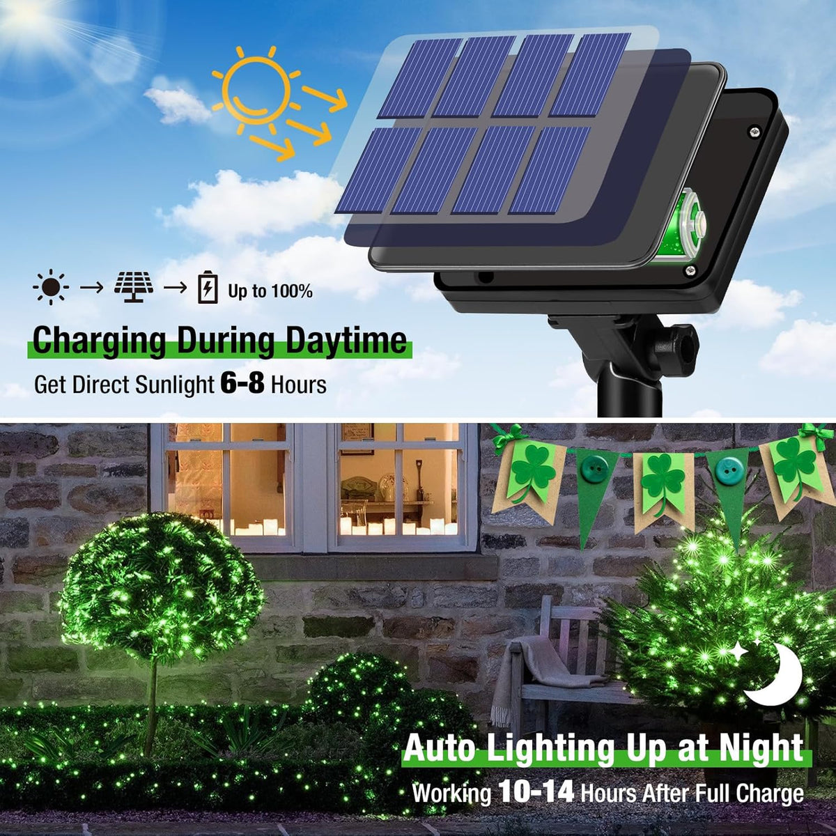 btfarm 4 Pack Solar String Lights Outdoor, 320LED 132FT Halloween Solar Fairy Lights Outside