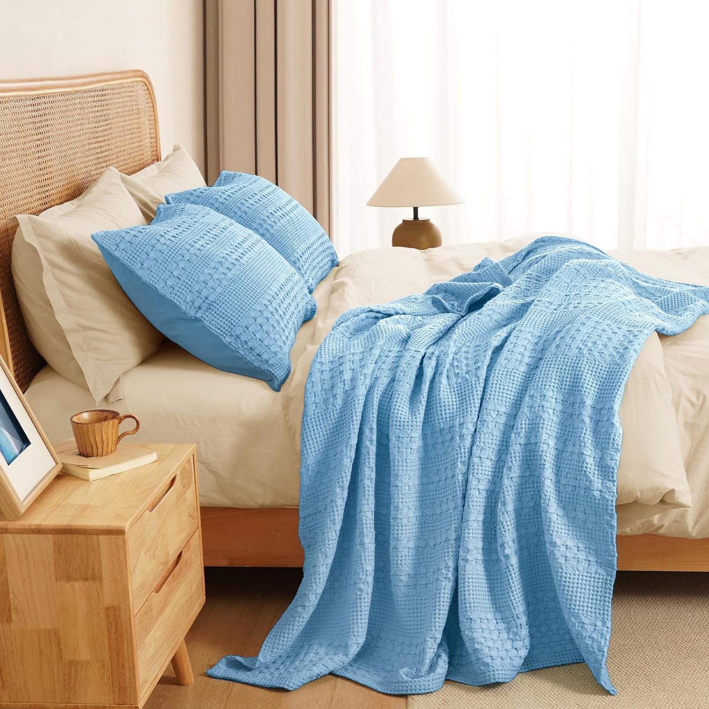 PHF 100% Cotton Waffle Weave Throw Blanket, Soft Lightweight Breathable Cozy Summer Throws for