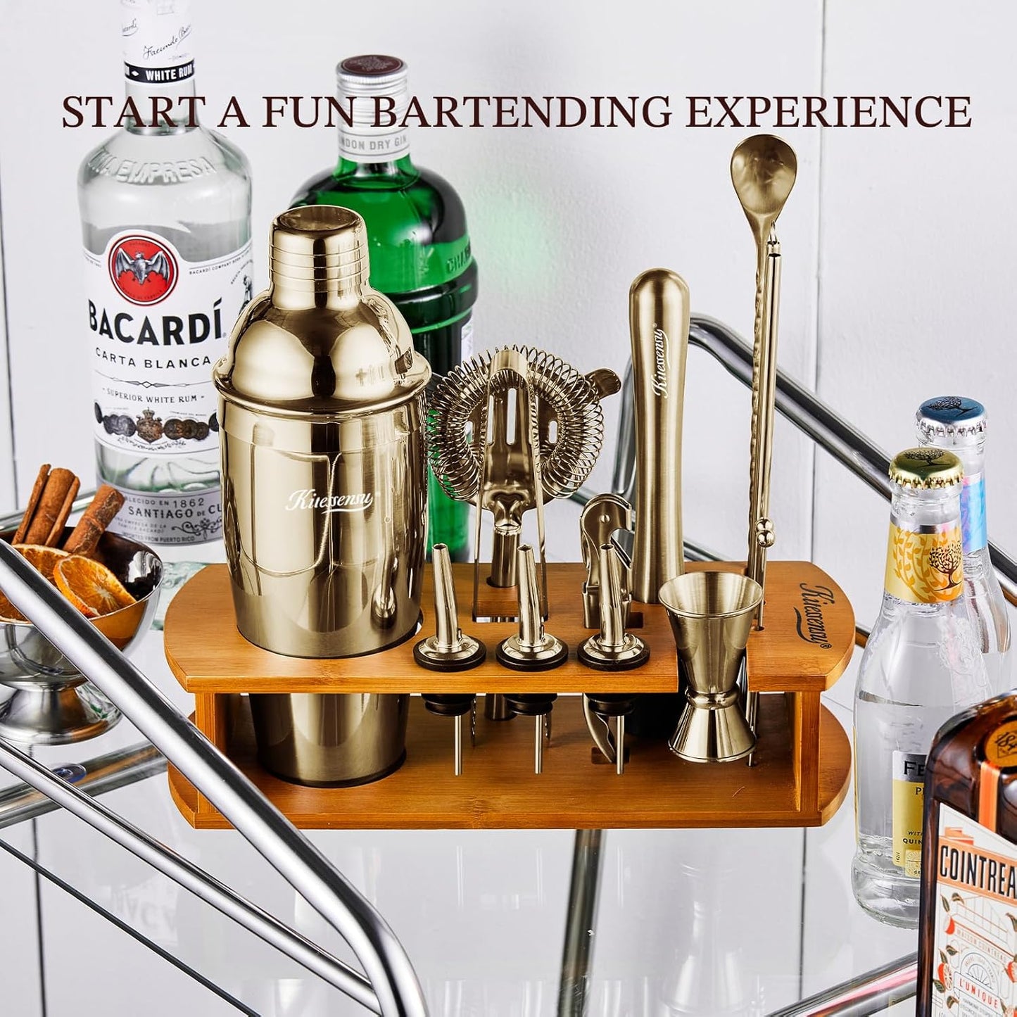 KITESSENSU Cocktail Shaker Set Bartender Kit with Stand | Bar Set Drink Mixer Set with All