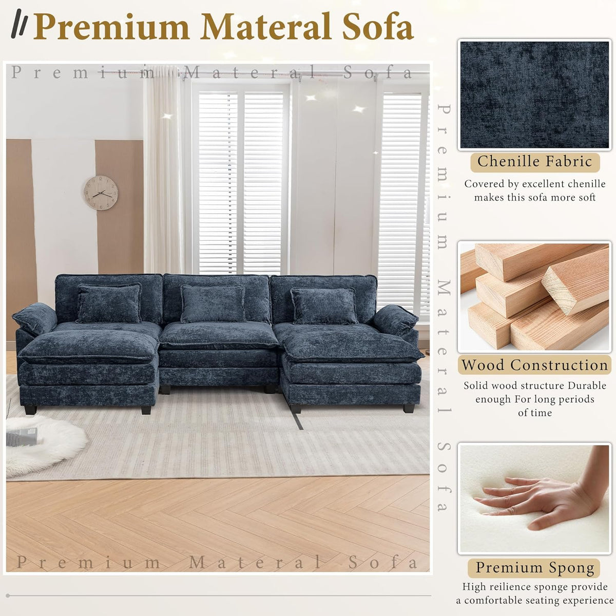 URRED Modular Sectional Sofa Comfy Cloud Couch, Modern Chenille Sofa Sleeper Deep Seat Couches with