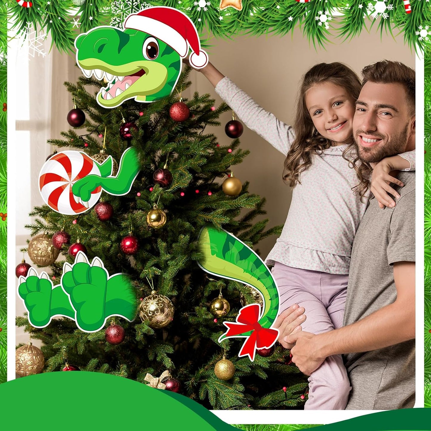 Dinosaur Christmas Tree Topper Decorations Head Arms and Legs Funny Xmas Ornament Decor for DIY
