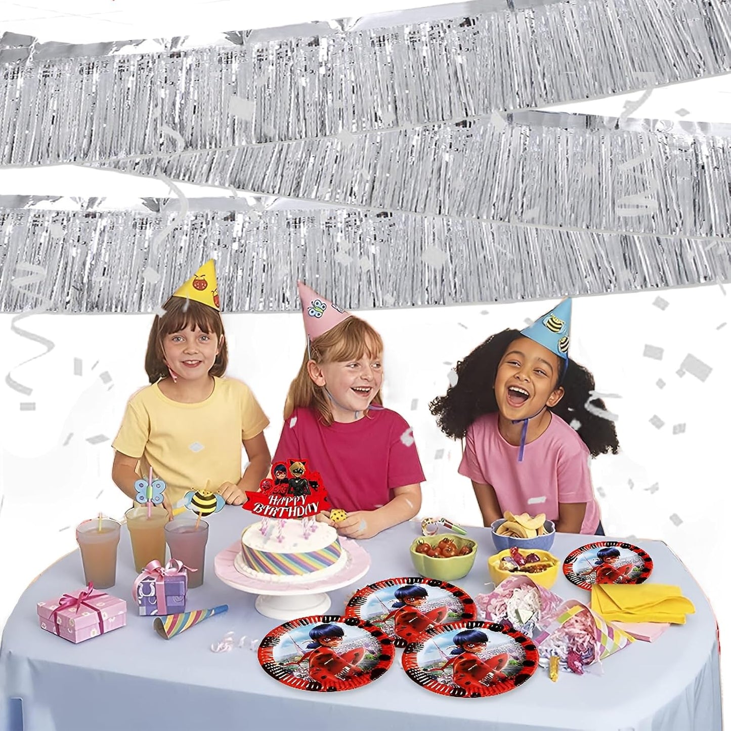 Silver Foil Fringe Garland 10FT 6packs, Metallic Foil Tinsel Fringe Banners for Parade Float