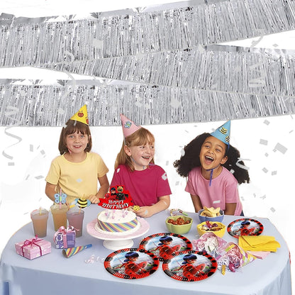 Silver Foil Fringe Garland 10FT 6packs, Metallic Foil Tinsel Fringe Banners for Parade Float