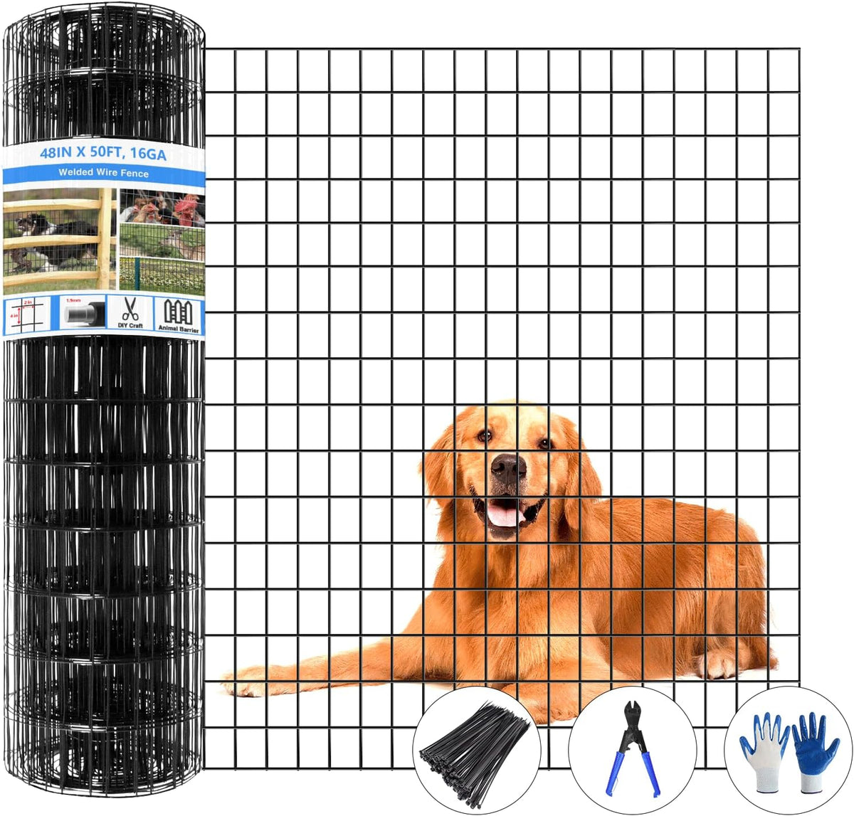 Welded Wire Fence, 50ft(L) x 48inch(H) Garden Fence for Dog, 2 Inch x 3 Inch 16GA Fencing for
