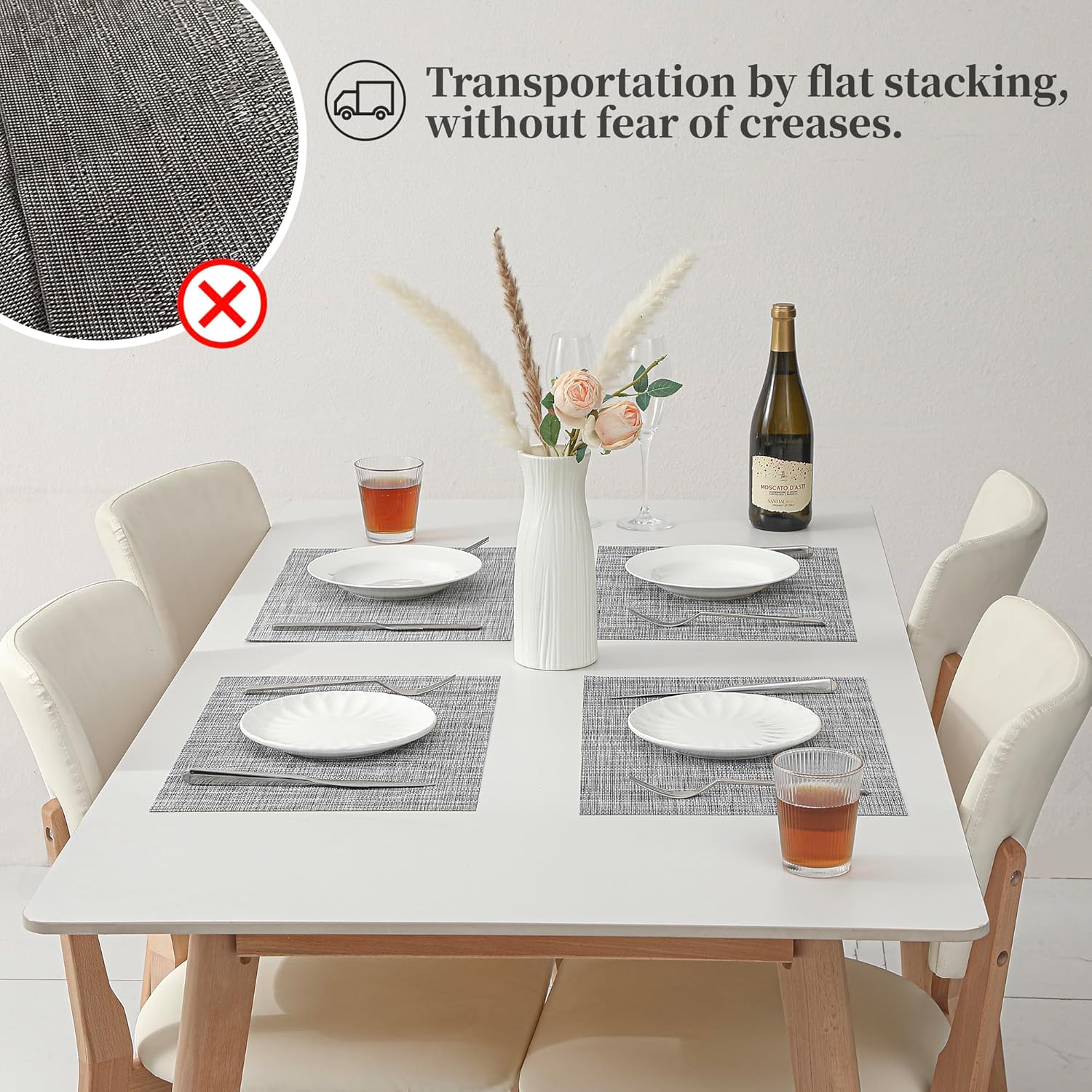 Leetaltree Linen Grey Placemats Set of 12 - Heat Resistant Non-Slip Place mats for Dining Table
