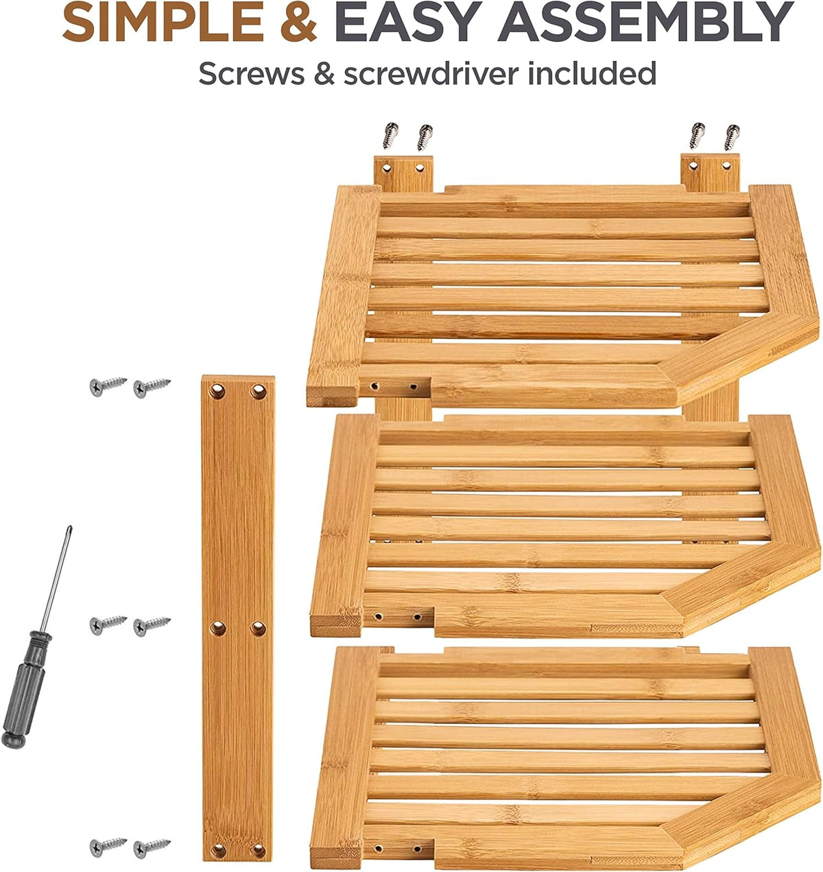 2-Pack Plate Organizer for Cabinet - Bamboo Corner Shelf for Kitchen or Bathroom Storage