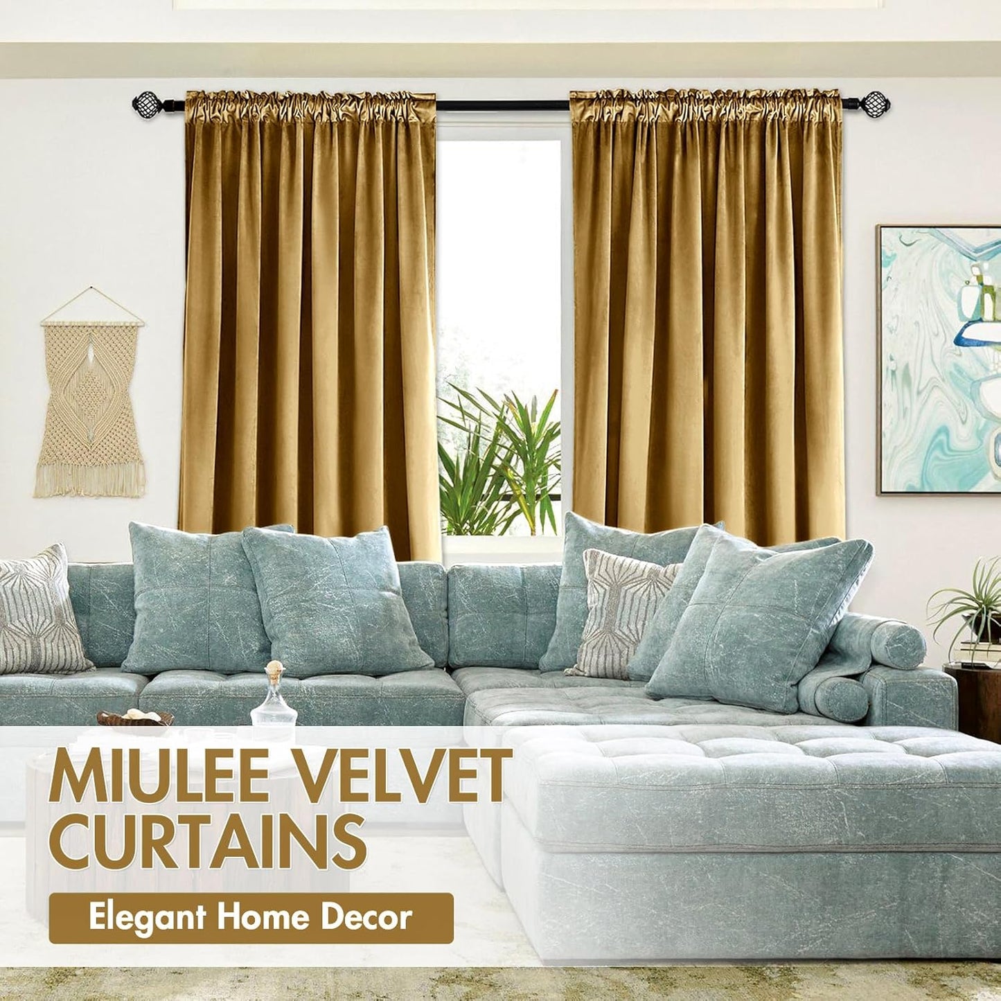 MIULEE Gold Velvet Curtains Thermal Insulated Blackout Curtain Drapes for Bedroom Living Room