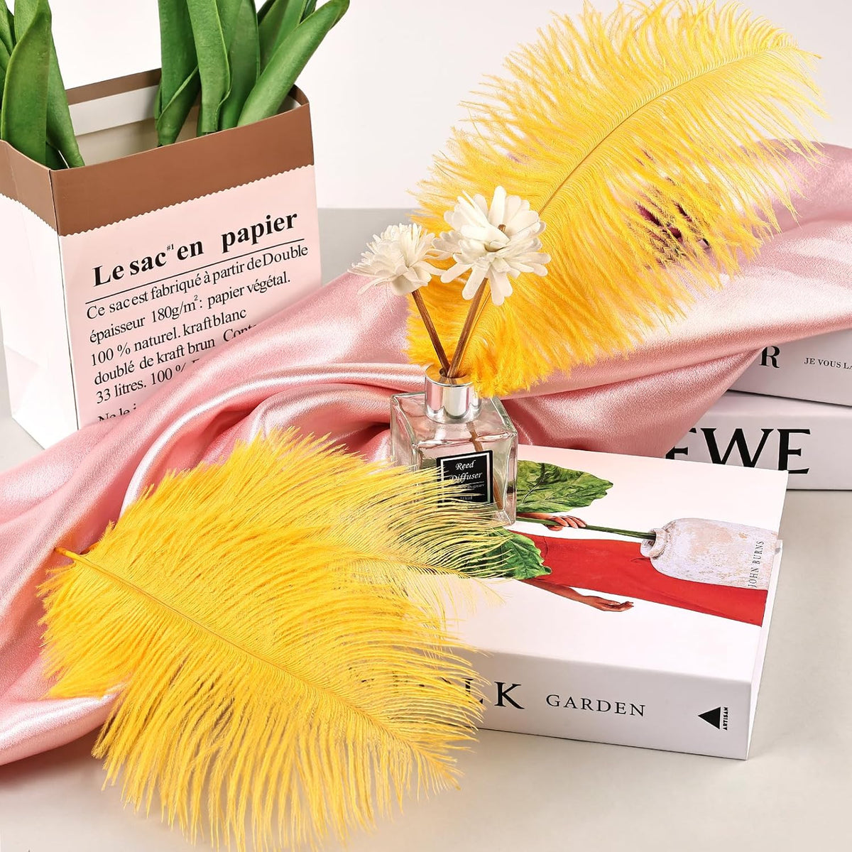 THARAHT Golden Yellow Ostrich Feathers 24pcs Natural Bulk 8-10Inch 20cm-25cm for Crafts Wedding
