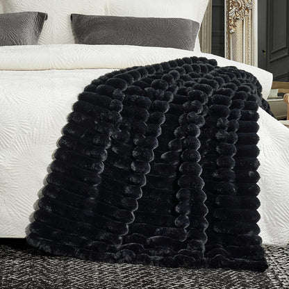Cozy Bliss Faux Fur Throw Blanket for Couch, Cozy Warm Plush Striped Blanket for Sofa Bedroom