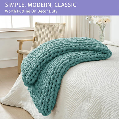 Bigacogo Chunky Knit Throw Blanket for Couch, 40x40 inches, 100% Hand Knitted with Thick Jumbo