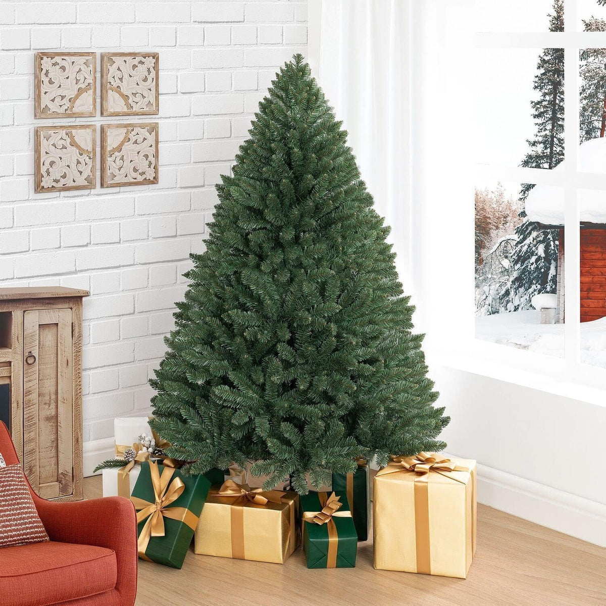 Naomi Home 4.5ft Christmas Tree with Lights Realistic Spruce Christmas Tree Prelit with Foot Pedal