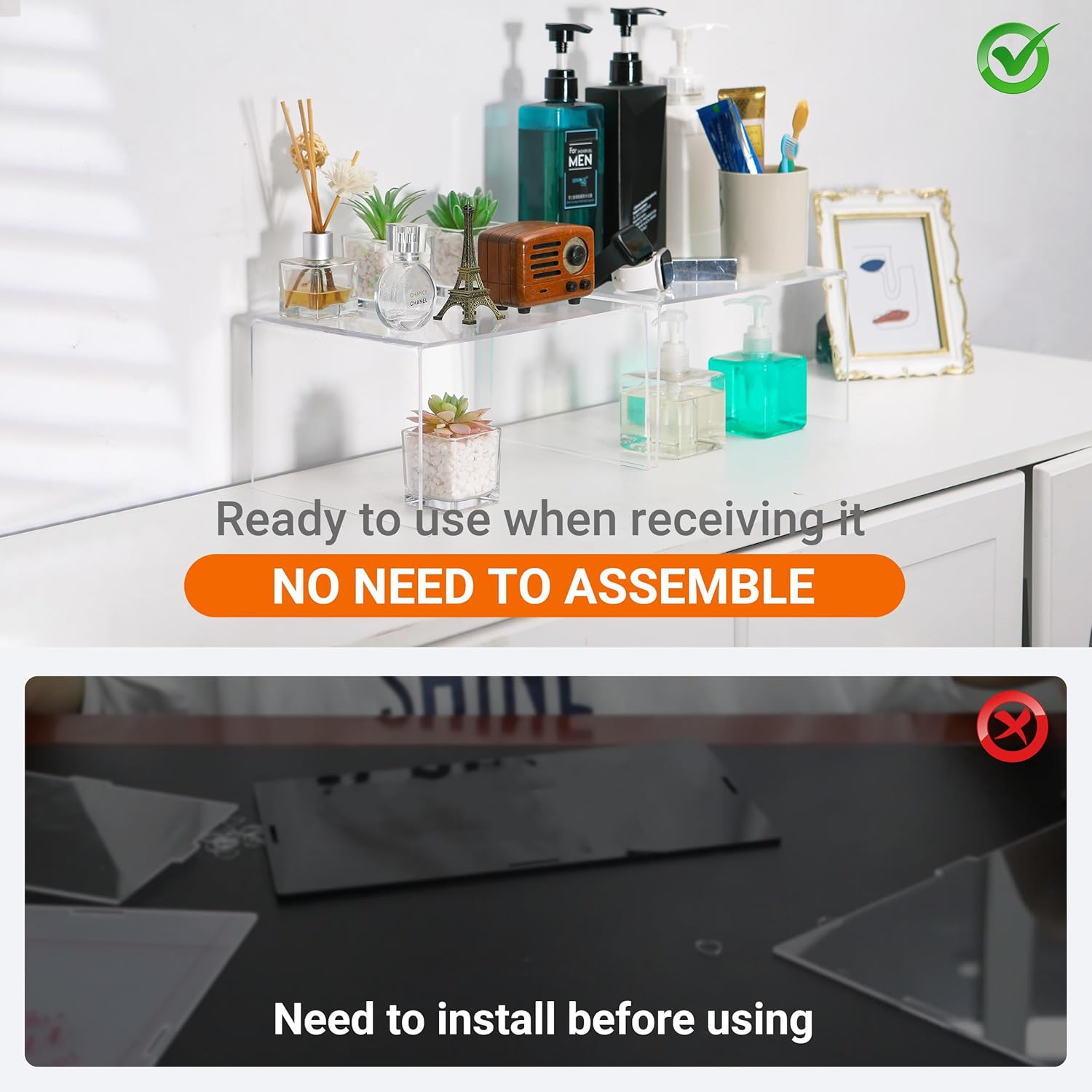 Acrylic Kitchen Cabinet Organizer Shelf, Spice Rack, Plate and Cupboard Storage Riser, Versatile