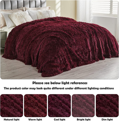 GONAAP Fuzzy Faux Fur Throw Blanket Queen Size Wine Red Super Soft Cozy Plush Fuzzy Shaggy Blanket
