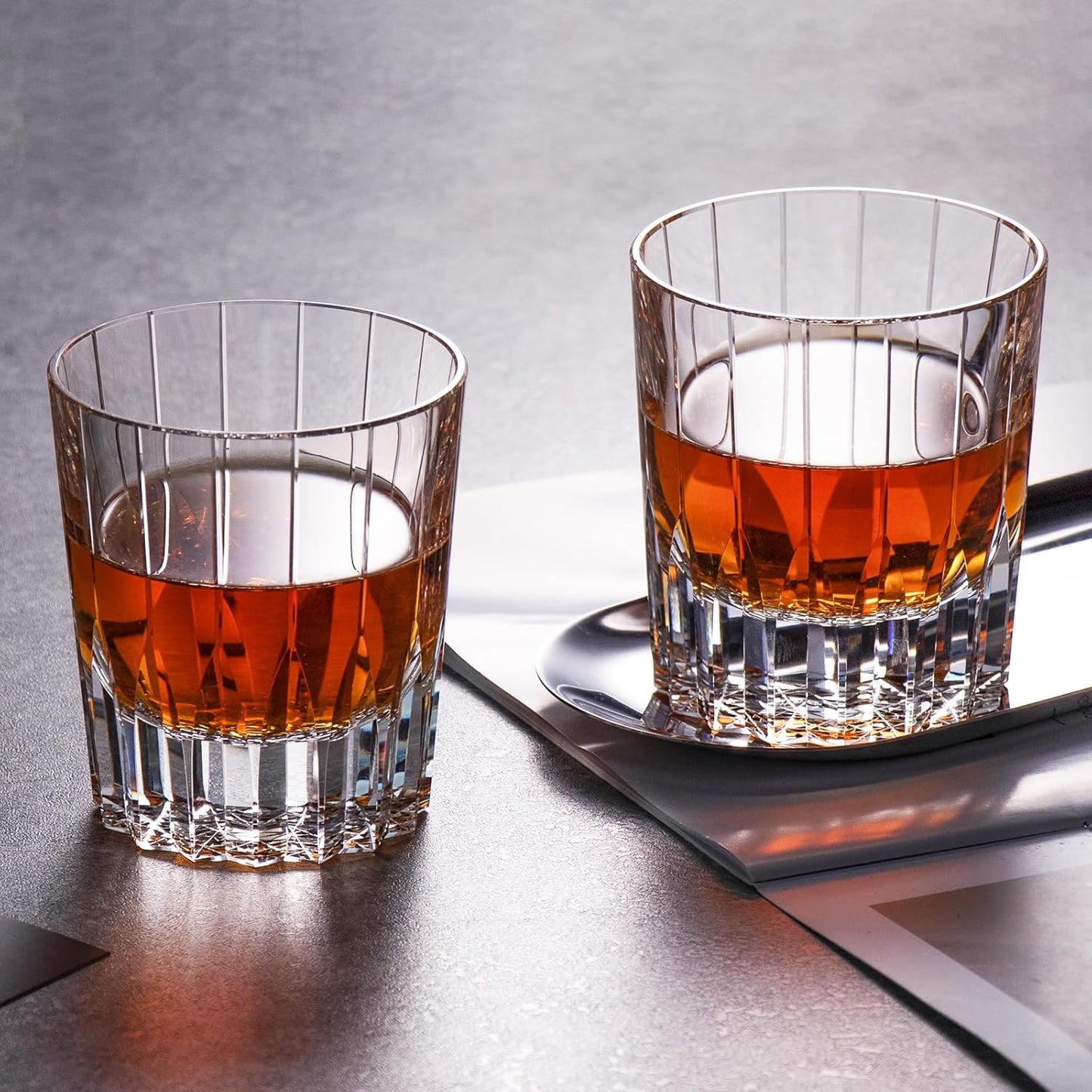 KAMMAK Crystal Whiskey Glasses Set of 2, Handcrafted 7.1oz Old Fashioned Glasses Stemless, Luxury