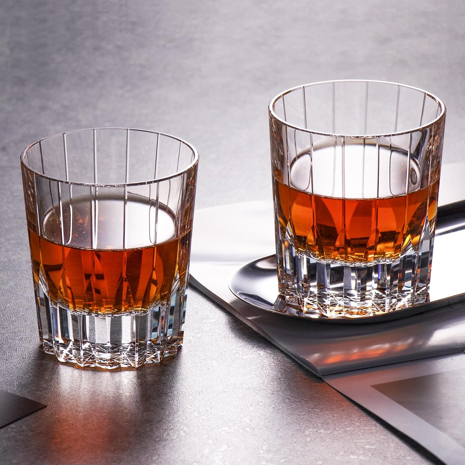 KAMMAK Crystal Whiskey Glasses Set of 2, Handcrafted 7.1oz Old Fashioned Glasses Stemless, Luxury