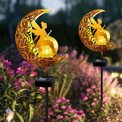 YJFWAL 2 Pack Garden Solar Lights Pathway Stake Lights Moon Fairy Glass Globe with Angel Decor