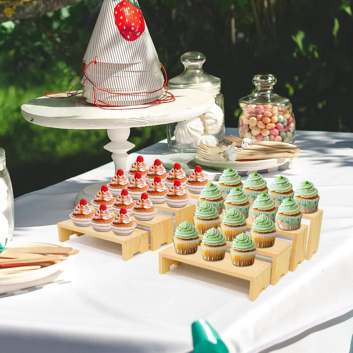 Large Display Wood Risers Wooden Stand 8 Tier Wood Racks Decorative Rectangular, 2 Set 8 Pieces