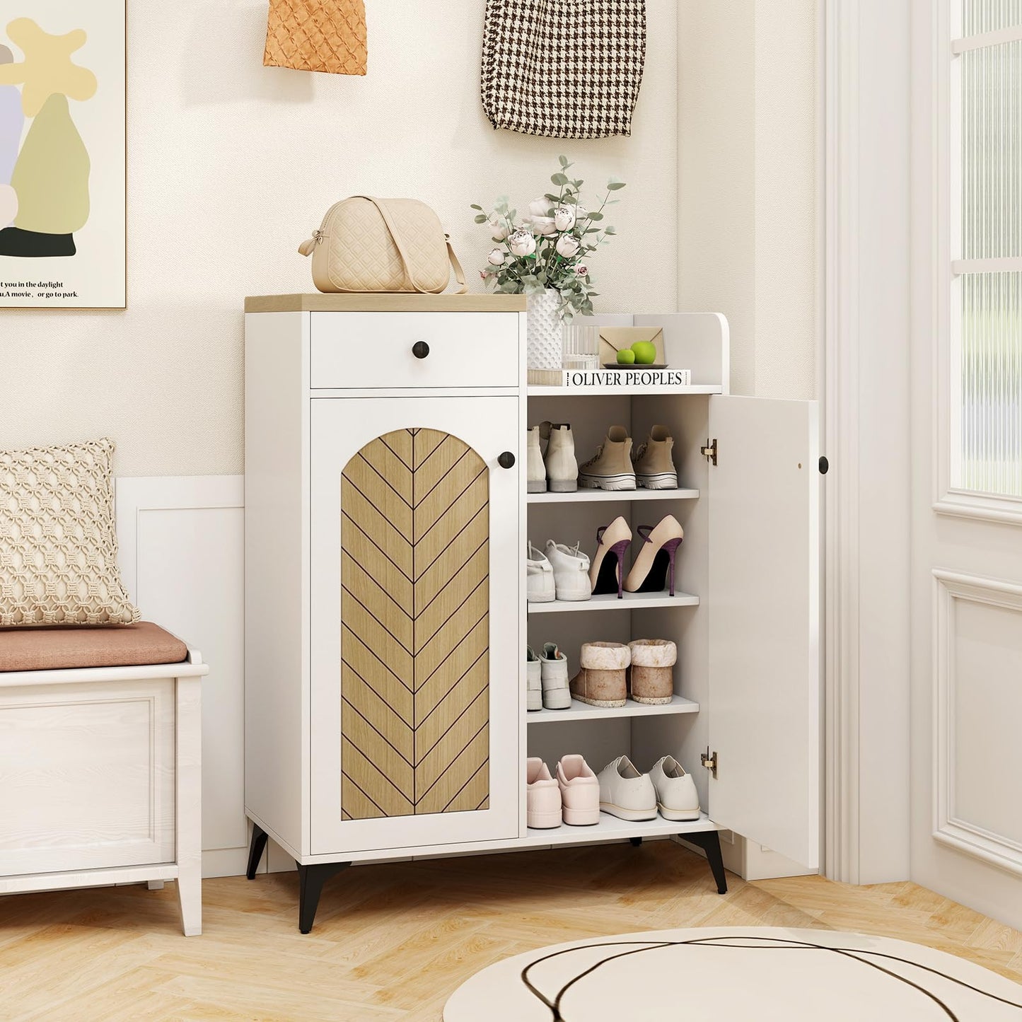 GIANTEX Shoe Storage Cabinet for Entryway, Shoe Cabinet with Doors, White