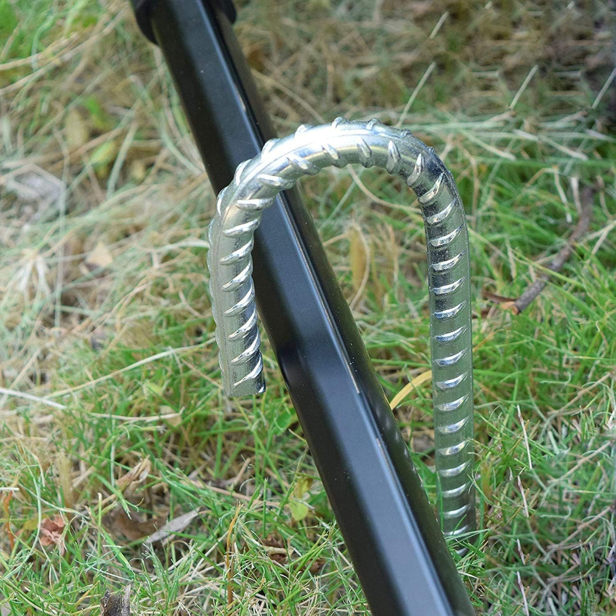 Rebar Stakes 12 Inch, 12 Pack Galvanized Tent Stakes Heavy Duty Ground Stakes, J Hook Metal Fence