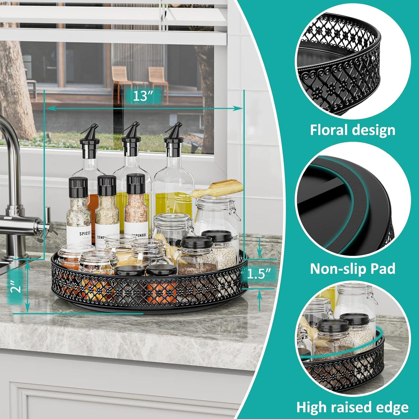 Ovicar Lazy Susan Organizer Turntable - 11 inch Rotating Spice Rack Metal Lazy Susan for Cabinet