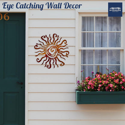 Riverside Designs Wacky Sun Metal Wall Art Indoor/Outdoor Decor - 24" Copper Rust Proof Wall