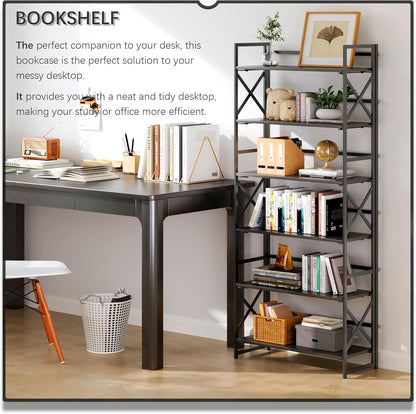 4NM 6 Tiers No Assembly Book Shelves, 61.8" H Folding Bookshelf Bookcase Open Industrial Foldable