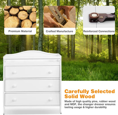 Costzon 3-Drawer Changing Table, Infant Diaper Changing Station with Drawers, Safety Rails & Strap