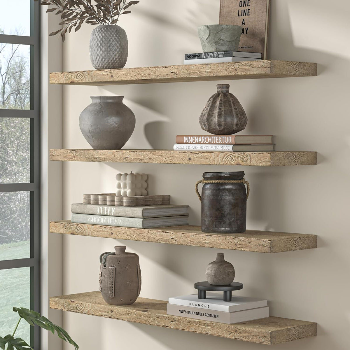 Fun Memories Floating Shelves for Wall Decor, 24"x8" Rustic Reclaimed Wood Shelves, Heavy-Duty Wall