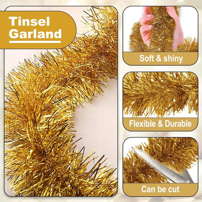 50 Feet Metallic Twist Tinsel Garland - Wall Hanging Backdrop for Parade Floats, Christmas Eve, New
