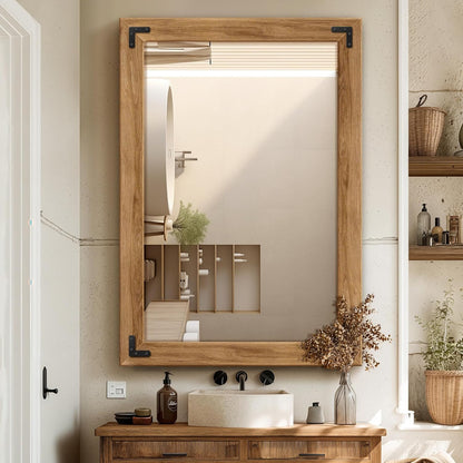 Full Length Mirror with Wooden Frame, 40"X28" Solid Wood Standing Floor Mirror for Farmhouse