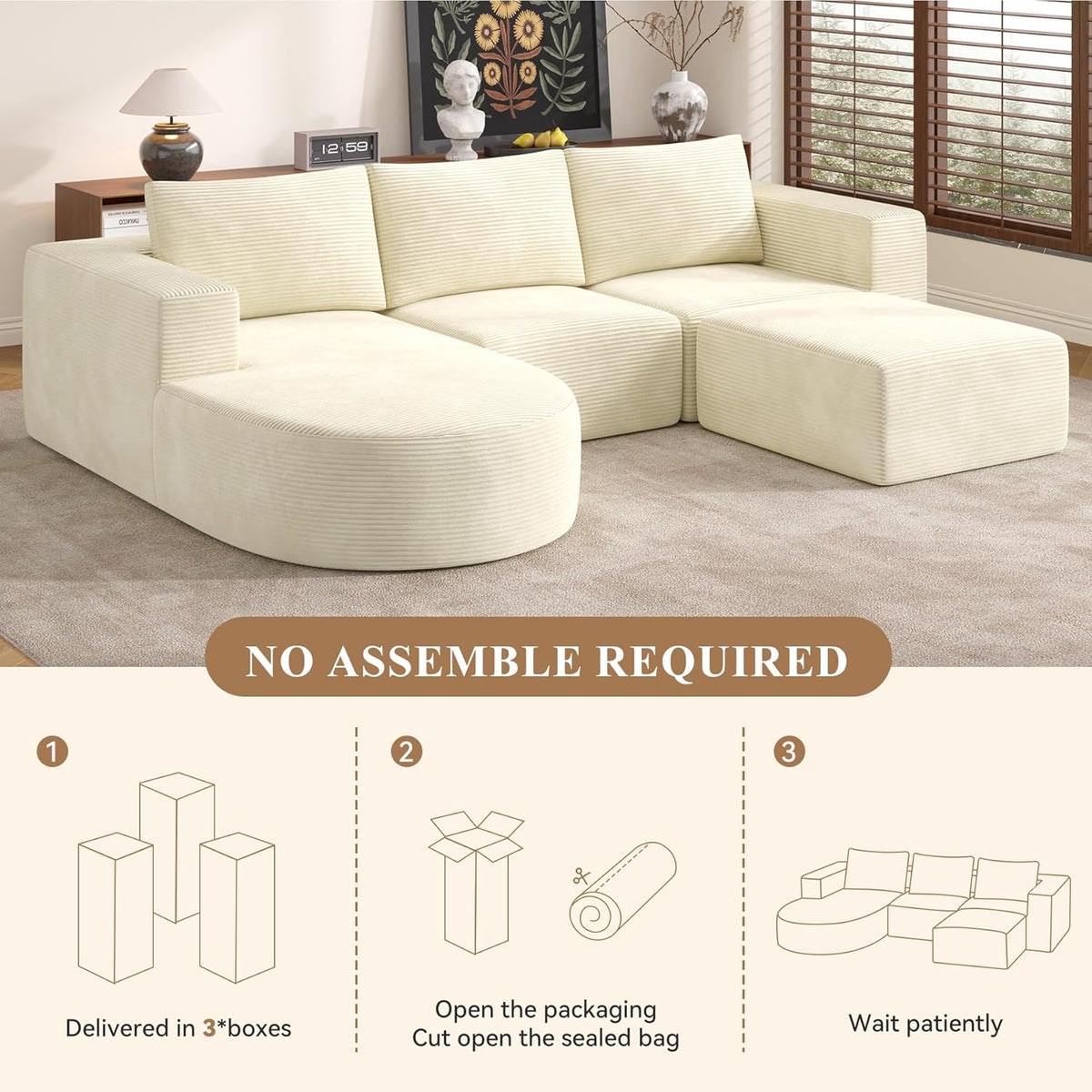 Modular Sectional Sofa with L-Shape Chaise,Cloud Sectional Modern Sleeper Couch with Deep