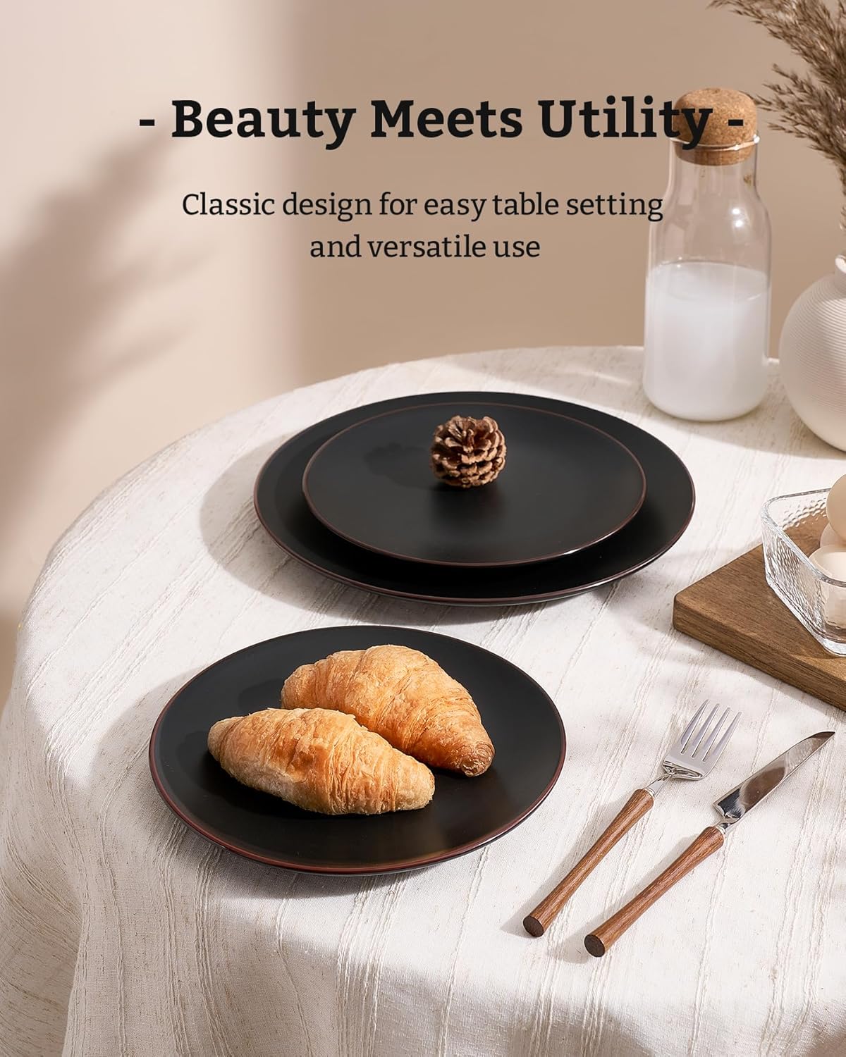 Famiware Venus Plates and Bowls Sets, 12 Pieces Stoneware Dinnerware Sets, Dishes Set for 4