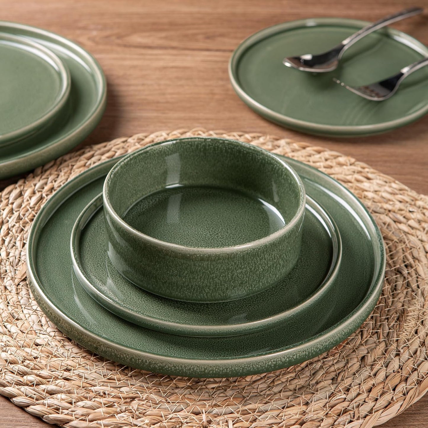 AmorArc Ceramic Dinnerware Sets, Handmade Reactive Glaze Stoneware Plates and Bowls Sets,Highly