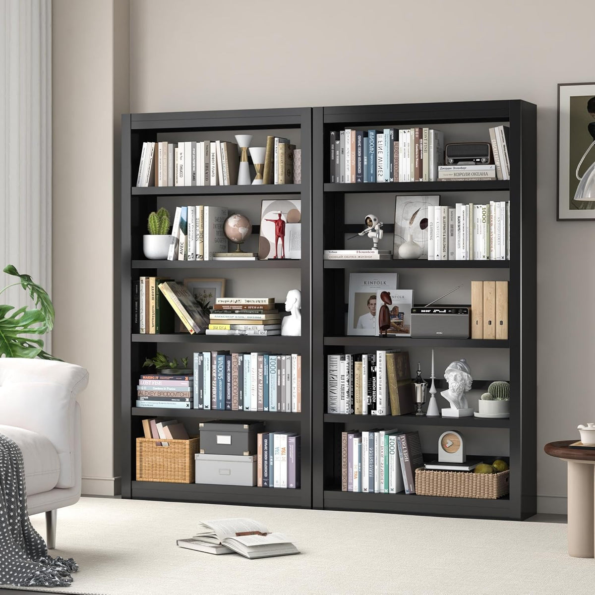Metal Bookshelf Adjustable - 61" Tall Black Bookcase, 5 Tier Book Shelf, Tooless Assembly Book