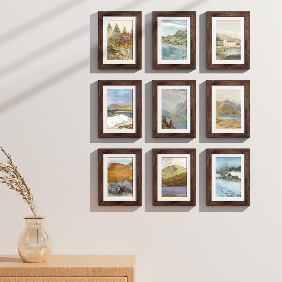 Vittanly 5x7 Picture Frames Set of 9, Shatter Resistant Plexiglass, Display 4x6 Pictures with Mat