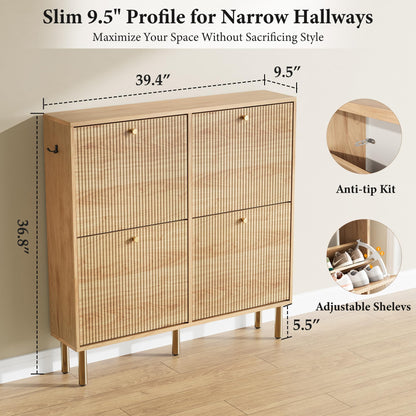 Nicetree Shoe Storage Cabinet for Entryway - Ultra Slim Shoe Cabinet with Tiered Fluted Design