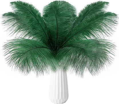 THARAHT Blackish Green Ostrich Feathers 12pcs Natural Bulk 10-12Inch 25cm-30cm for Crafts Wedding