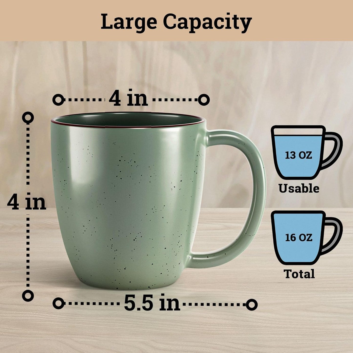 Ceramic Coffee Mugs Set of 4 - 16 oz Coffee Mug Set of 4 - Thick Durable Ceramic Mugs with