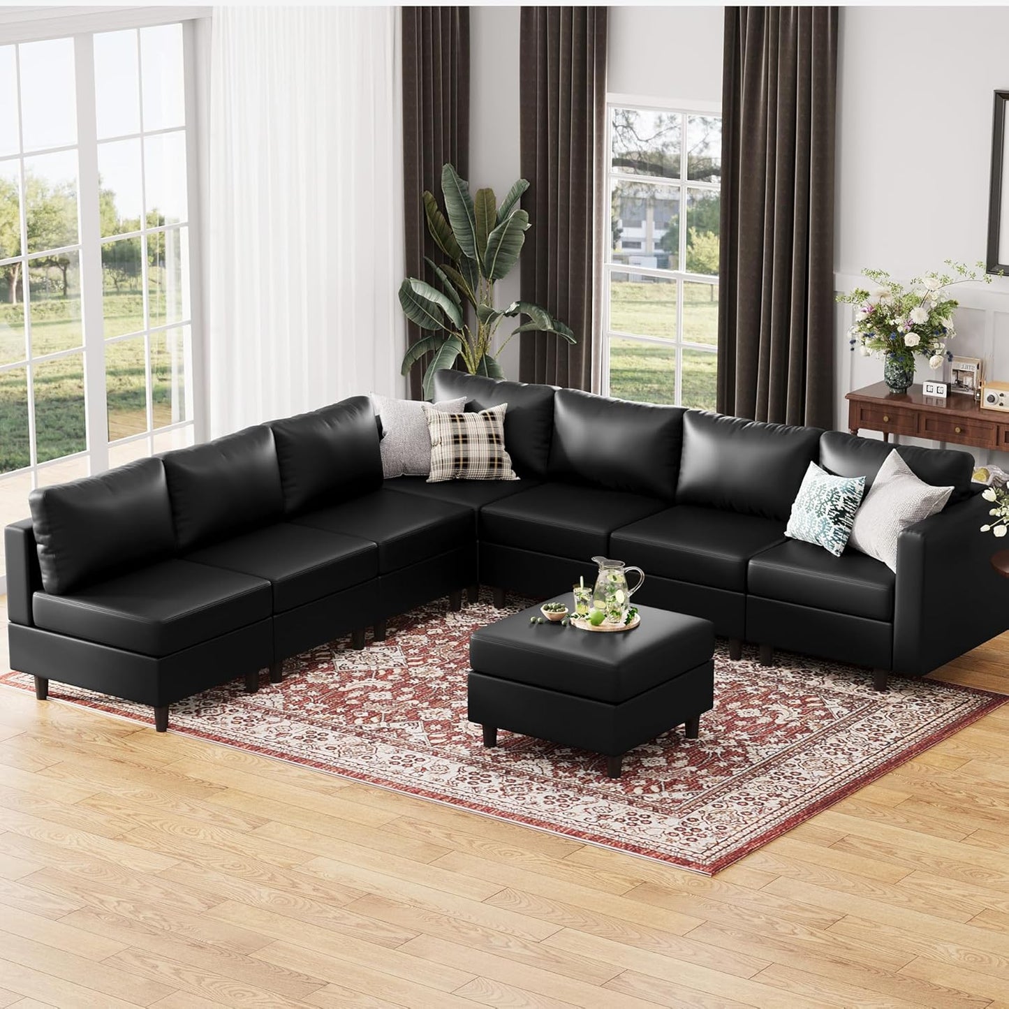 ABCASA 118.5" Faux Leather Modular Sectional Convertible Sofa, L Shaped Couch Set for Living Room